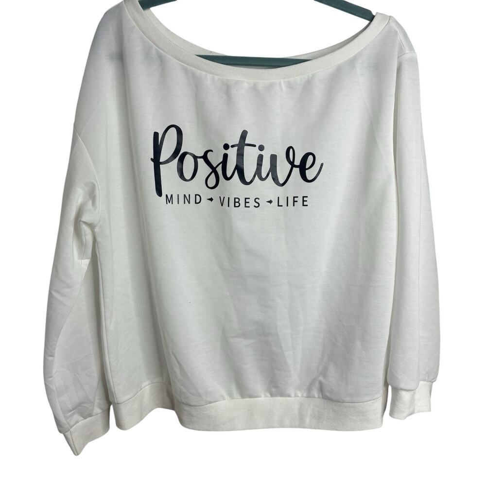 Shein Women's White Positive Graphics Semi-Sheer Drop Shoulder Lg Sweatshirt